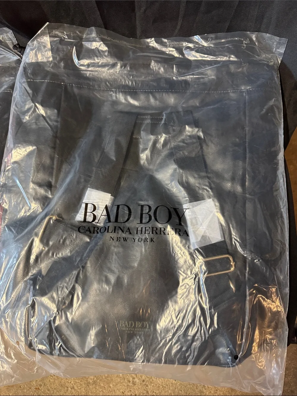 Black Faux Leather Drawstring Backpack - Unbranded